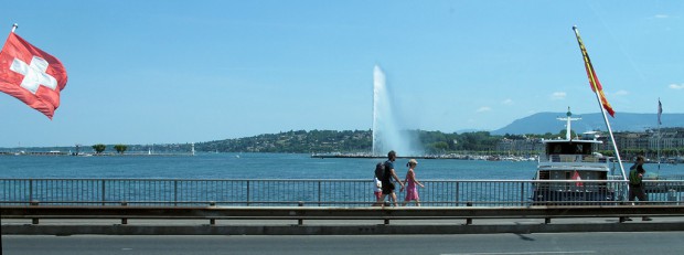 De bekende fontein (35m hoog!) van Geneve.