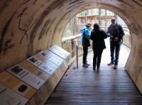 Een houten tunnel waarin van alles te leren valt...