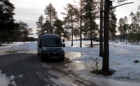 Ondergaande zon op de camping in Idre. Het kwik zal zakken tot 11 graden onder nul!