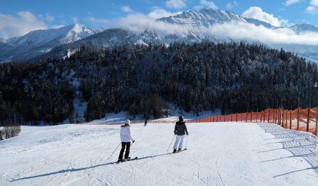 De skipiste van bovenaf gezien. Druk is het niet!