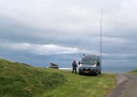 Ons plekje met uitzicht op de Atlantische Oceaan. De antenne staat al overeind.