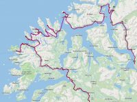 De gereden route van Tromso naar Senja en over het eiland.