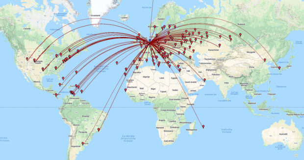 De verschillende gewerkte landen in de CQ WW CW 2019.