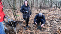 In het bos: Herman vindt (uiteraard) een geocache. Een échte, zo'n munitiekistje.