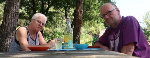 Picknicken in de schaduw.