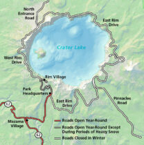 Plattegrond van Crater Lake.