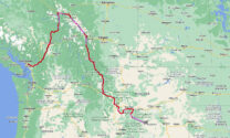 De route van vrijdag 22 september t/m zondag 1 oktober. De horizontale lijn is de grens tussen Canada en de VS.